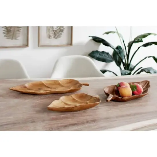 Brown Teak Wood Coastal Style Tray Set {3}