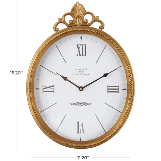 Gold Scrolled Finial Oval Metal Wall Clock {5}