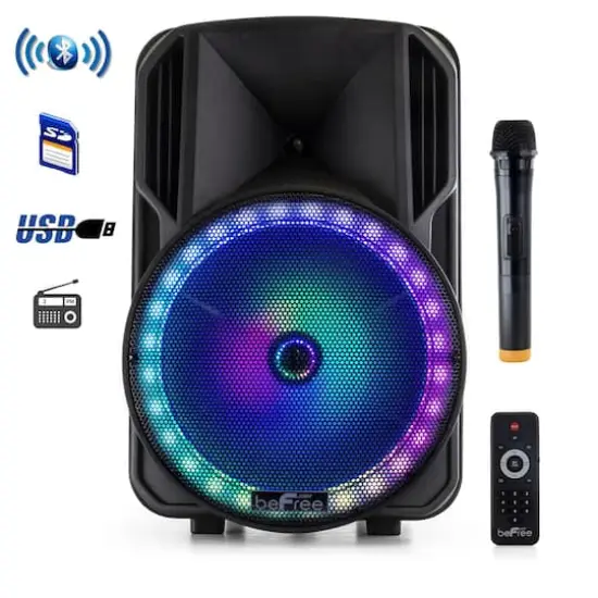beFree Sound 12" Bluetooth Rechargeable Portable PA Party Speaker With Reactive LED Lights {1}