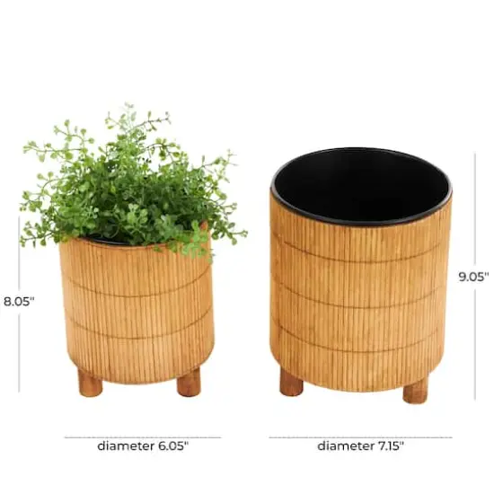 Brown Bamboo Wood Planter Set {8}