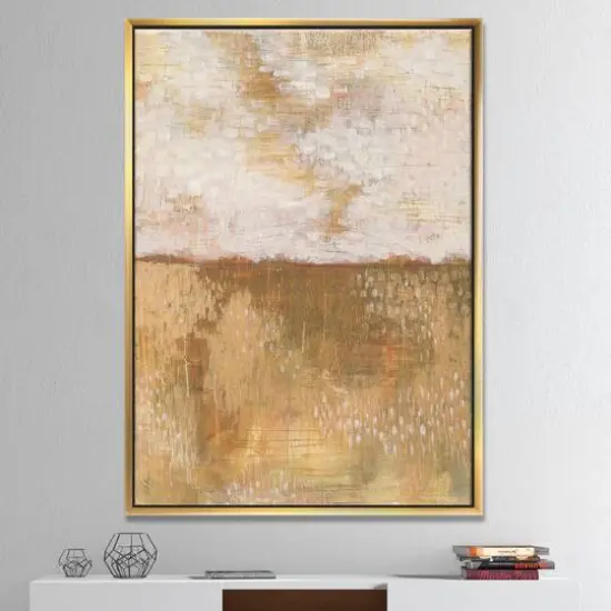 Designart - Amber Modern Horizon - Abstract Canvas in Gold Frame {3}