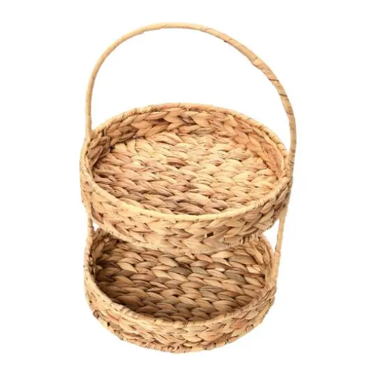 Household Essentials 15" Water Hyacinth 2-Tier Tray {7}