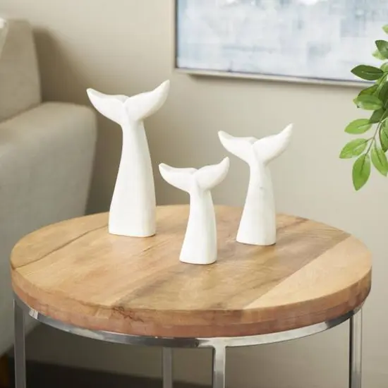 White Marble Whale Tail Sculpture Set {3}