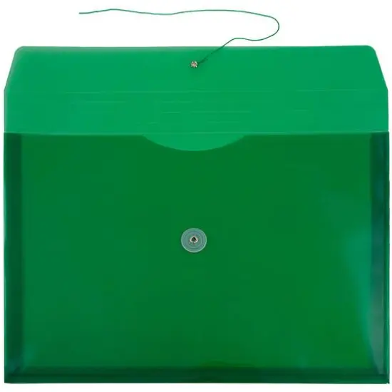 JAM Paper 9.75" x 14.5" Button & String Tie Closure Plastic Envelopes, 12ct. Green {4}