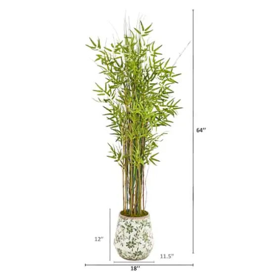 5ft. Grass Bamboo Tree in Floral Print Planter {3}