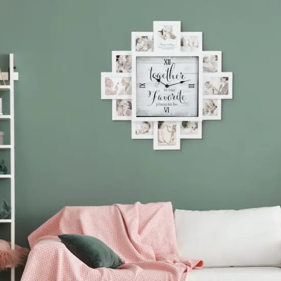 White Farmhouse Shabby-Chic "Together" Picture Frame Wall Collage Clock {3}