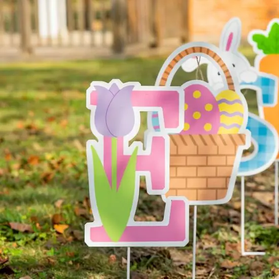 Glitzhome&reg; 49.5" Set of 6 Easter Icon Metal Yard Stake {7}