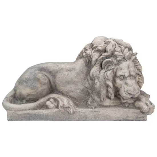 22.5" Gray Lying Down Lion Outdoor Garden Statue {1}