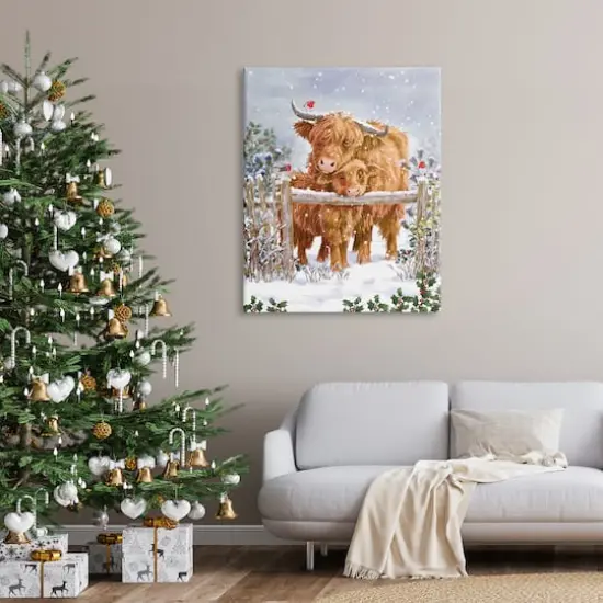 Stupell Industries Winter Cattle Cuddling Snow Scene Canvas Wall Art {3}