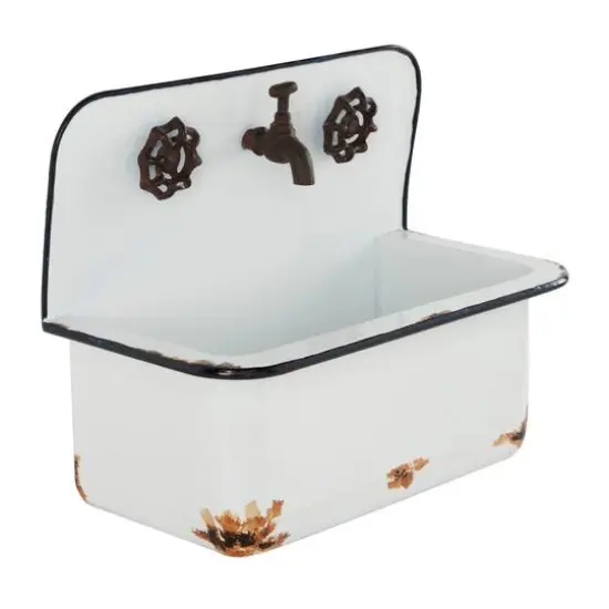 White Metal Wash Basin Planter Set {5}