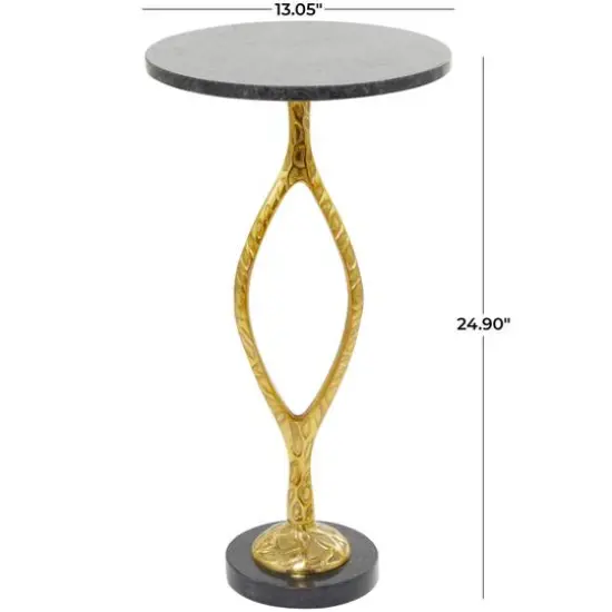 Gold Aluminum Pedestal Base Accent Table with Black Marble Top 13" x 13" x 25" {6}