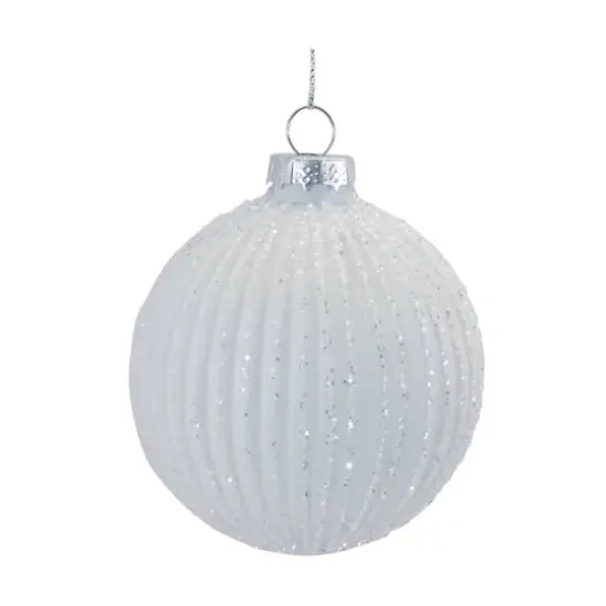 Glitter Ribbed White Glass Ornament Set {6}