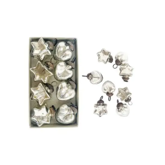 Hello Honey® 8 Pack 1.25" Silver Mercury Glass Heart & Star Ornaments {1}
