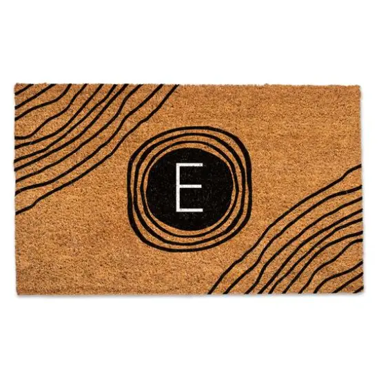 Black Monogram Circle Natural Coir Doormat E {1}