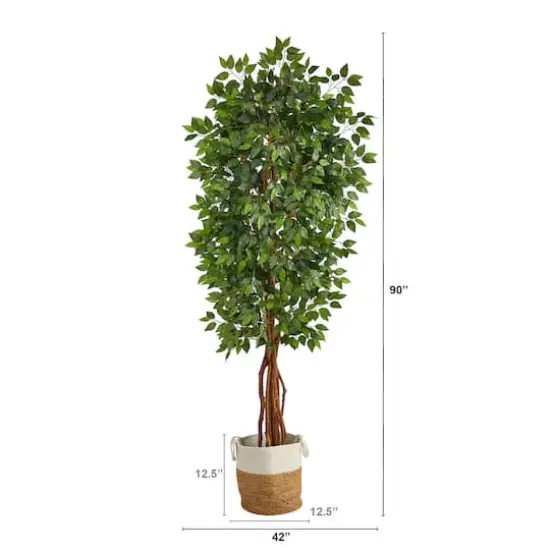 7.5ft. Artificial Deluxe Ficus Tree with Handmade Jute & Cotton Basket {3}