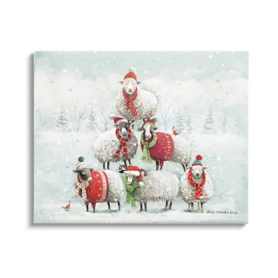 Stupell Industries Winter Sheep Snowy Farm Animals Canvas Wall Art {1}
