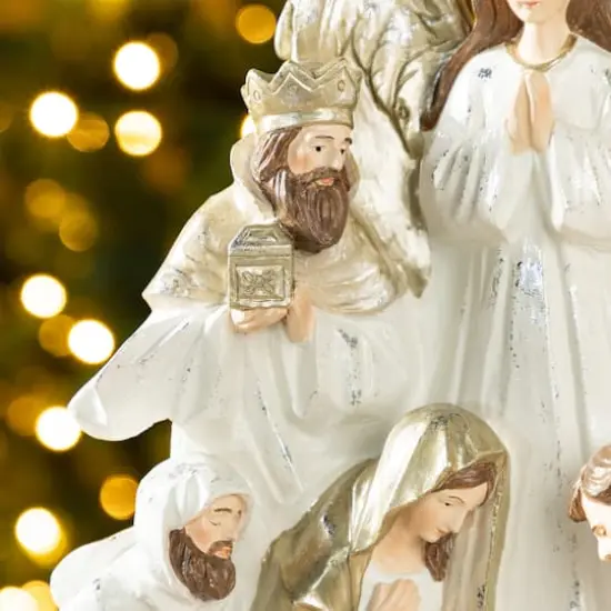 Glitzhome&reg; 13" Ivory & Gold Resin Nativity Figurine {5}