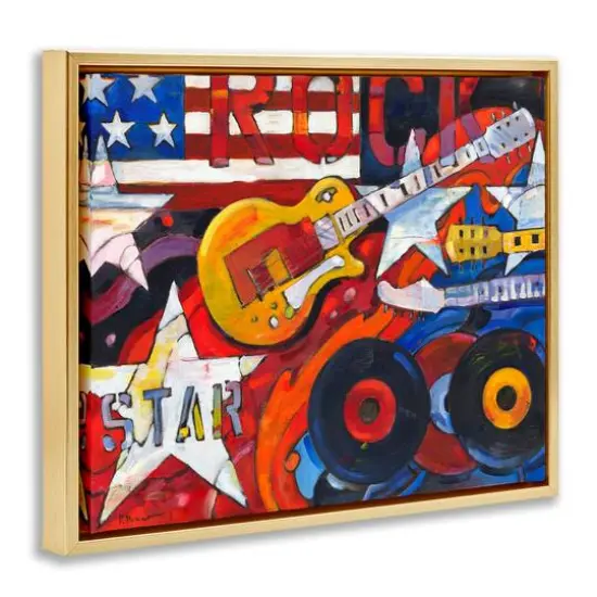 Stupell Industries Rockstar Americana Music Tribute Floater Framed Art Gold {4}
