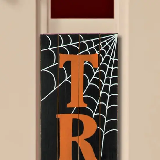 Glitzhome® Orange & Black Wooden Trick or Treat Porch Sign {5}