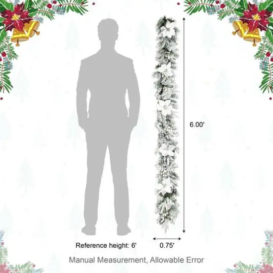 Glitzhome&reg; 6ft. Pre-Lit Flocked Pine & White Poinsettia Christmas Garlands with Timers, 2ct. {9}