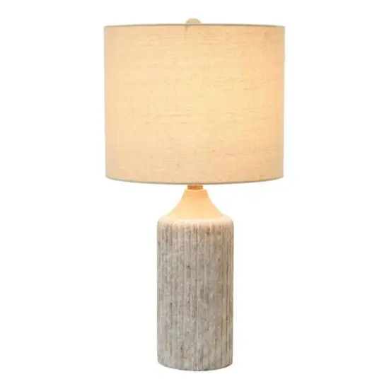 Hello Honey&reg; 23.5" Fluted Cement Desk Lamp with Linen Drum Shade {8}