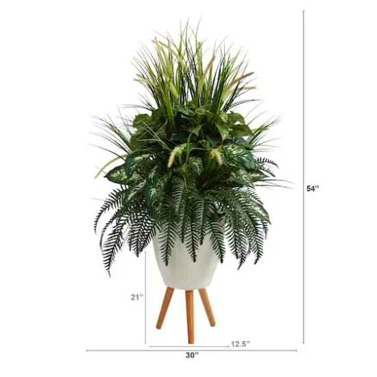 4.5ft. Mixed Greens Plant in White Planter with Legs {3}