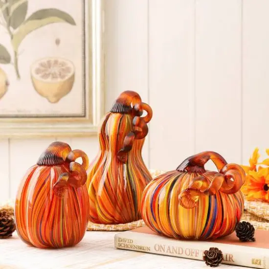 Glitzhome&reg; 8.5" Multi Striped Glass Gourd {12}