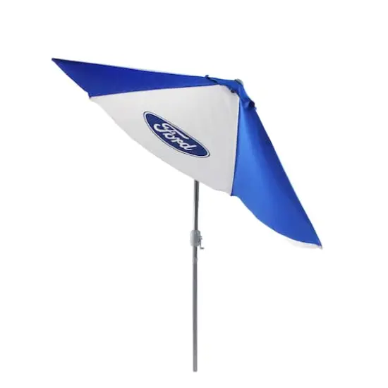 9ft. Blue & White Ford Outdoor Umbrella with Hand Crank & Tilt  {3}