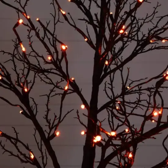 7ft. Pre-Lit Halloween Deluxe Black Twig Artificial Tree with 180 Orange & Purple LED Lights {5}