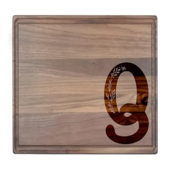 Floral Monogram Walnut Cutting Board Q {1}