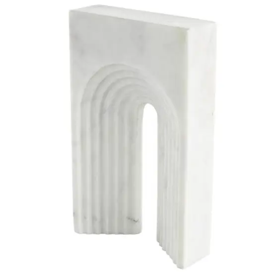 11" White Grooved Marble Rectangular Arch Sculpture {1}