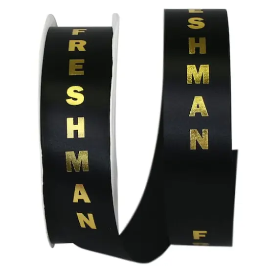 The Ribbon Roll 1.375" x 100yd. Satin Freshman Ribbon Black/Gold {1}