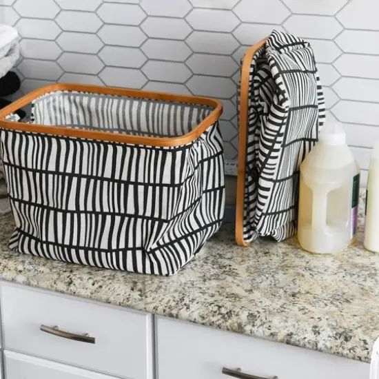 Household Essentials Krush Bamboo Rimmed Basket Set Black {4}