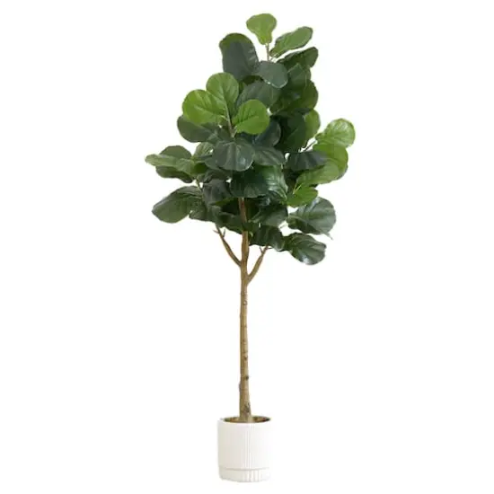 6ft. Artificial Fiddle Leaf Fig Tree with White Decorative Planter {1}