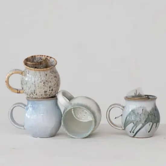 Hello Honey&reg; Artisanal Stoneware Mug with Integrated Teabag Holder Set {4}