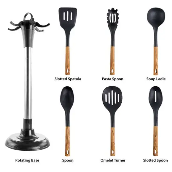 MegaChef Black Nylon & Wood Cooking Utensils Set, 7ct. {11}