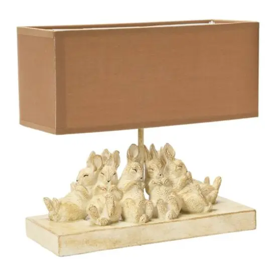 Hello Honey&reg; 14" White and Sand Rabbit Table Lamp with Rectangle Linen Shade {9}