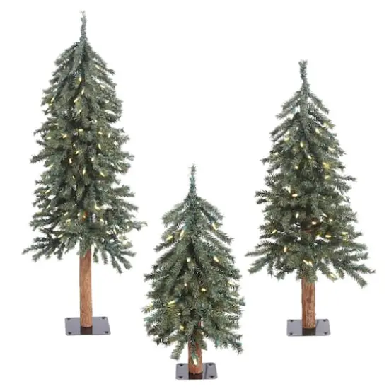 2ft., 3ft. & 4ft. Pre-Lit Natural Bark Alpine Artificial Christmas Tree Set, Clear Dura-Lit&reg; Lights {1}