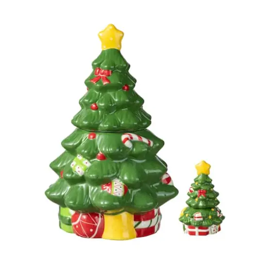 Glitzhome&reg; Dolomite Christmas Tree Cookie Jar Set {1}