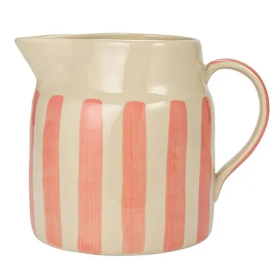 Hello Honey&reg; 9" Hand-Painted Wax Relief Pink Sriped Stoneware Pitcher {5}