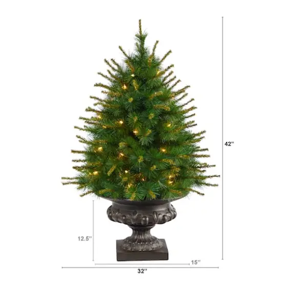 3.5ft. Pre-Lit New England Pine Artificial Christmas Tree In Iron Colored Urn, Clear Lights {3}