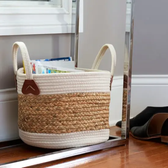 Household Essentials 9.5" White & Natural Corn & Hyacinth Wicker Basket {5}