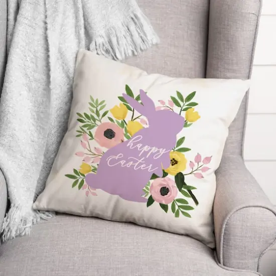 Happy Easter Floral Bunny 18" x 18" Throw Pillow {3}
