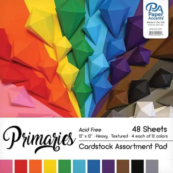 PA Paper&trade; Accents Primaries 12" x 12" Cardstock Pad, 48 Sheets {1}