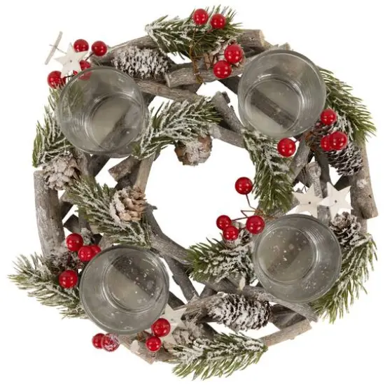 10" Frosted Berries & Branches Votive Candle Holder {8}
