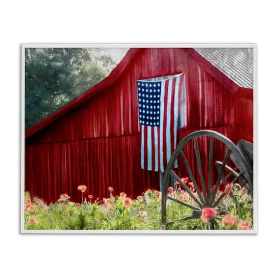Stupell Industries Red Barn with American Flag Framed Giclee Art White {1}