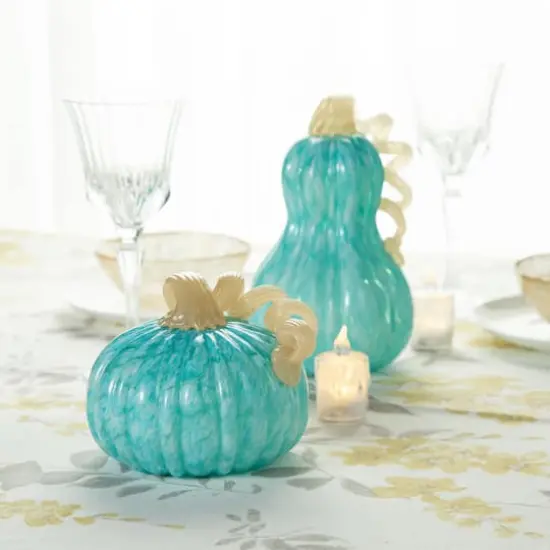 Glitzhome&reg; 6" Fall Turquoise Round Glass Pumpkin {6}