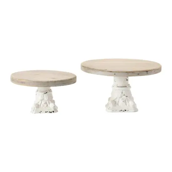 Hello Honey&reg; Distressed White Wood & Metal Pedestals Set {3}