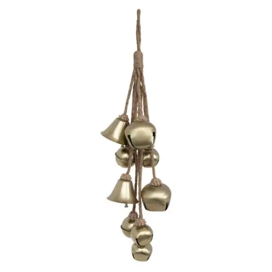 Hello Honey® Antique Brass Finish Metal Bell Cluster with Jute Rope {1}