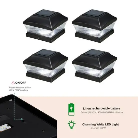 Glitzhome&reg; 7" Black Solar Powered LED Fence Post Cap Lights, 4ct. {8}